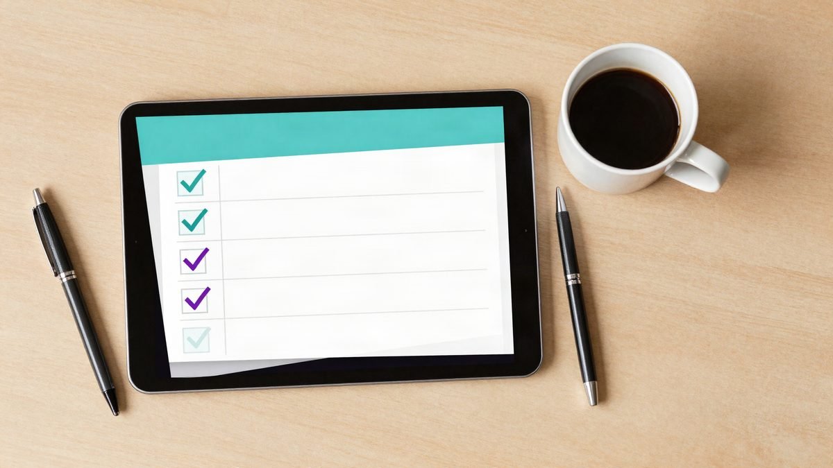 What is commercial cleaning compared with home cleaning: a tablet with an office cleaning checklist and tasks checked off